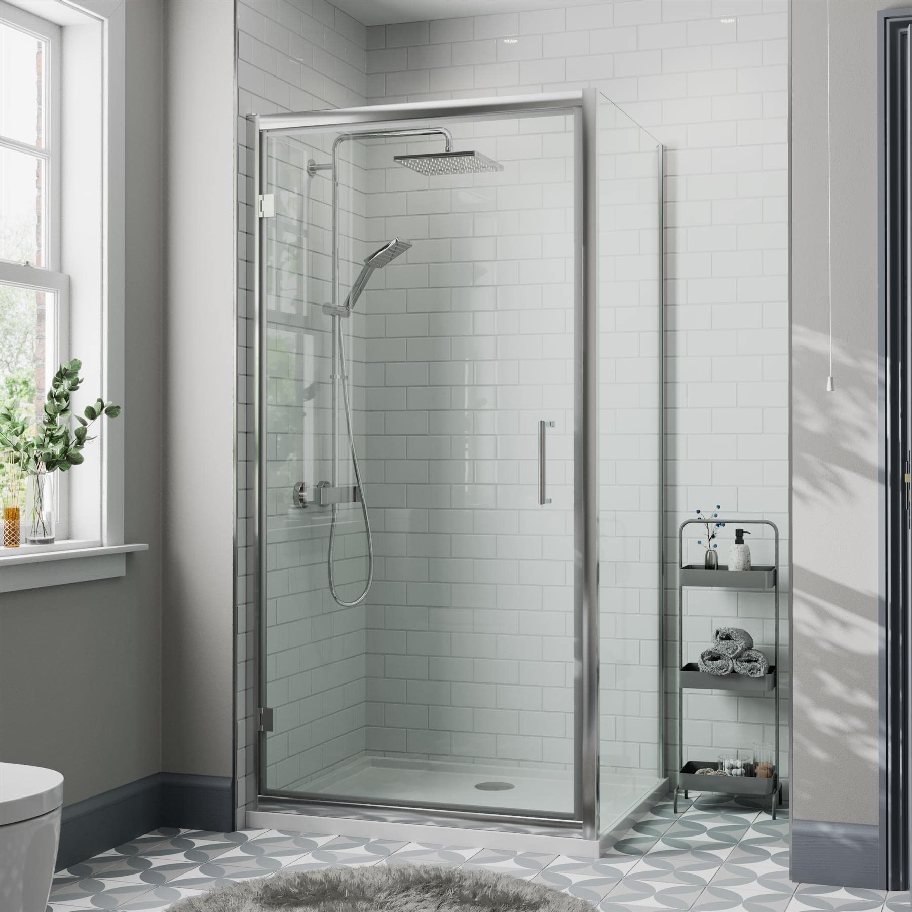 Diamond Chrome Diamond® 1000 X 760Mm Hinged Shower Enclosure Door Screen For Wet Room Cubicle Enclosures, 8Mm Toughened Safety Glass, Framed, Polished