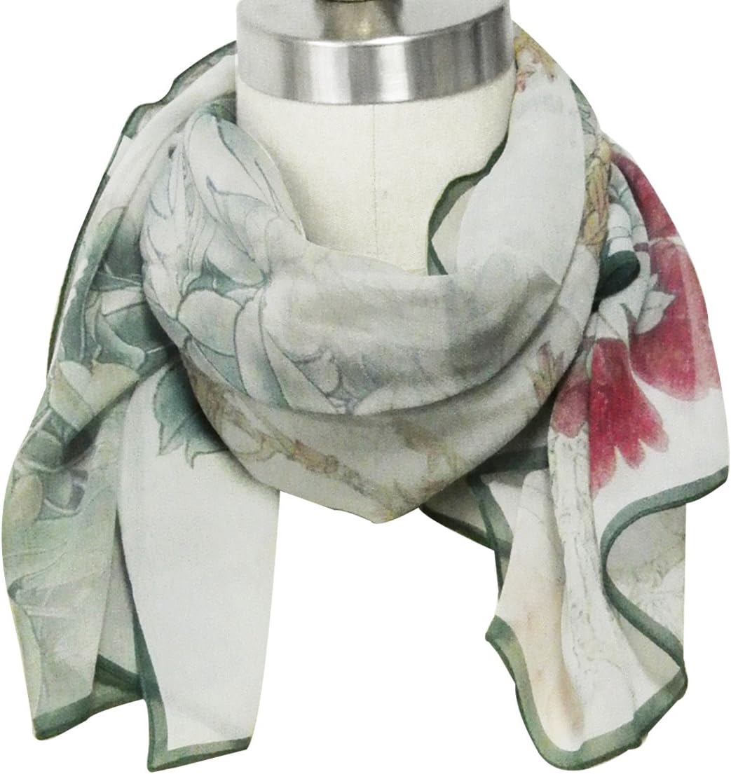 allydrew 100% Mulberry Silk Floral Painting Square Scarf, Peony Garden