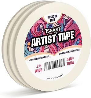 3 Pack White Artist Tape - Masking Artists Tape for Drafting Art Watercolor Painting Canvas Framing - Acid Free 0.2 Inch Wide 180FT Long