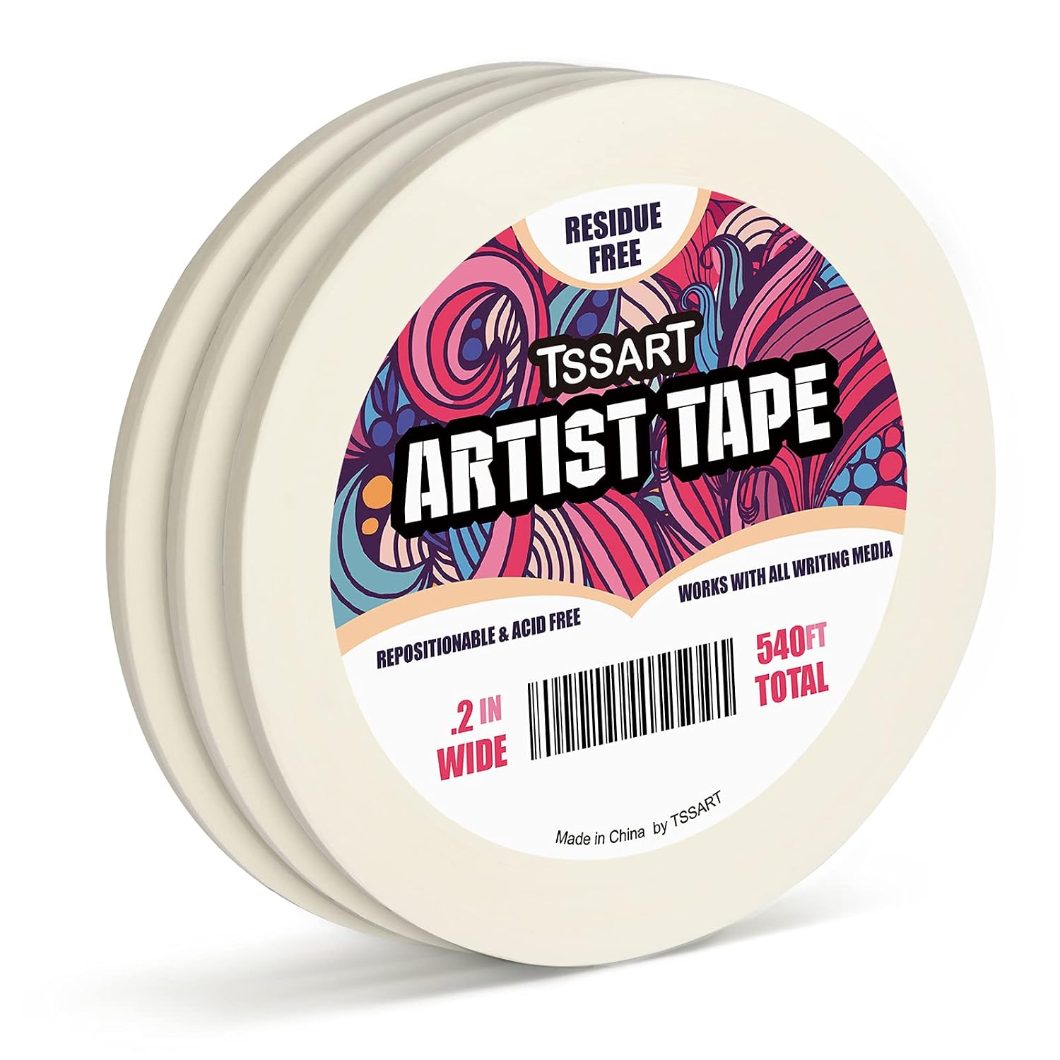3 Pack White Artist Tape - Masking Artists Tape for Drafting Art Watercolor Painting Canvas Framing - Acid Free 0.6inch Wide 540FT Long Total
