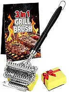 Professional 3-in-1 Grill Brush and Scraper with Safety Second Sweep Sponges - 18" Detachable Long Handle BBQ Cleaner for Heavy Duty Grime - Ideal Father's Day Grilling Gift for Men (Black)