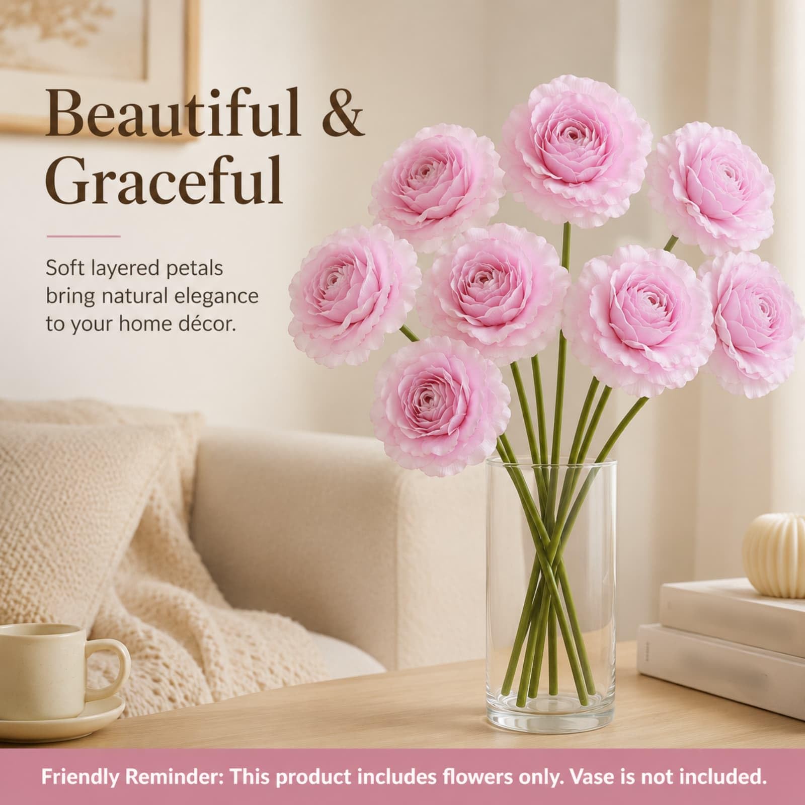 Blumenstrauß Künstlich 8 Stück (Orange) | Ranunkel Blumenstrauß Künstlich Kunstblumenstrauß Kunstblumen für DIY Zimmer Tisch Draußen Garten Hochzeit Heiratsantrag