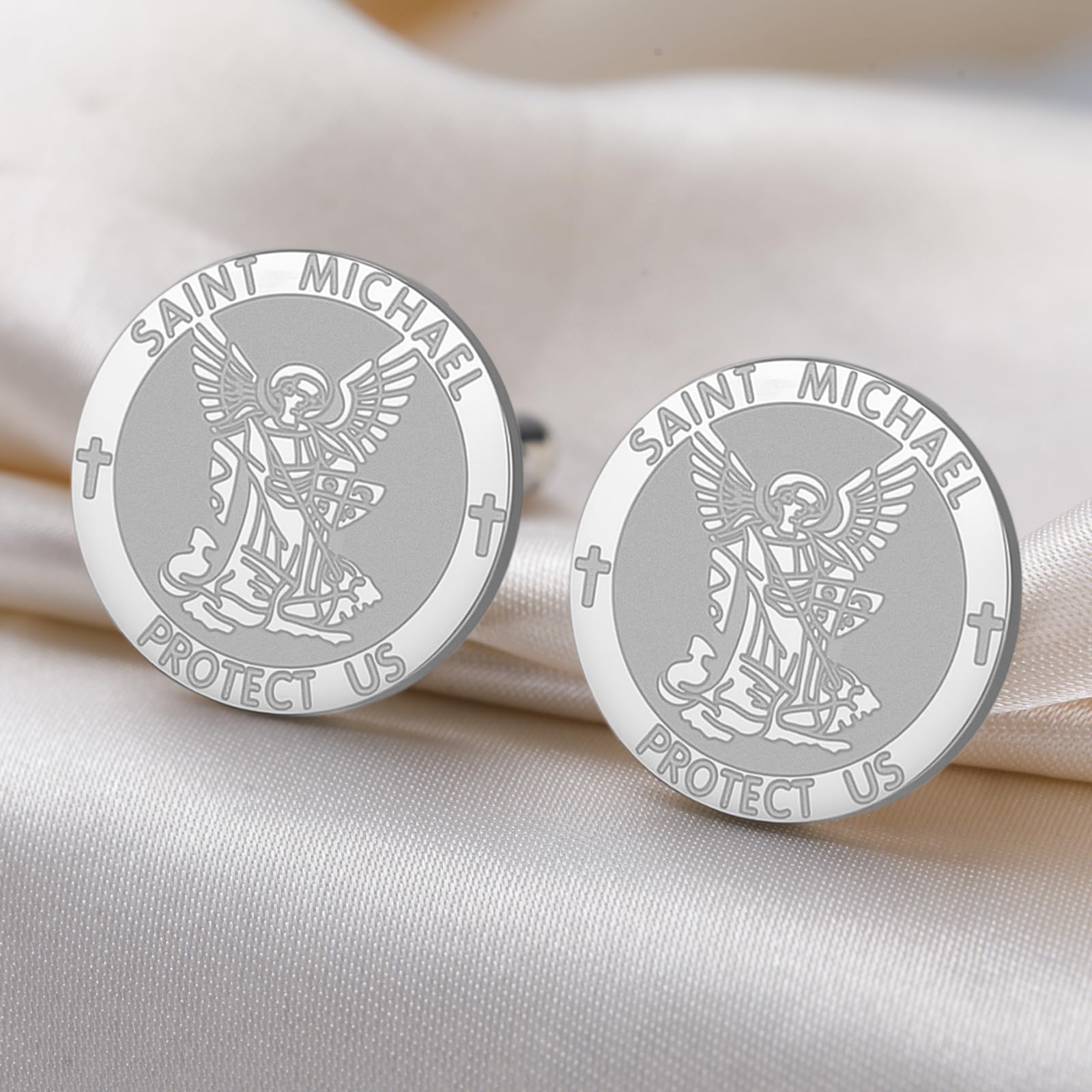 Święty Michał spinki do mankietów ze stali nierdzewnej archanioł amulet św. Michał spinki do mankietów ochrona biżuteria dla mężczyzn nadaje się na różne okazje