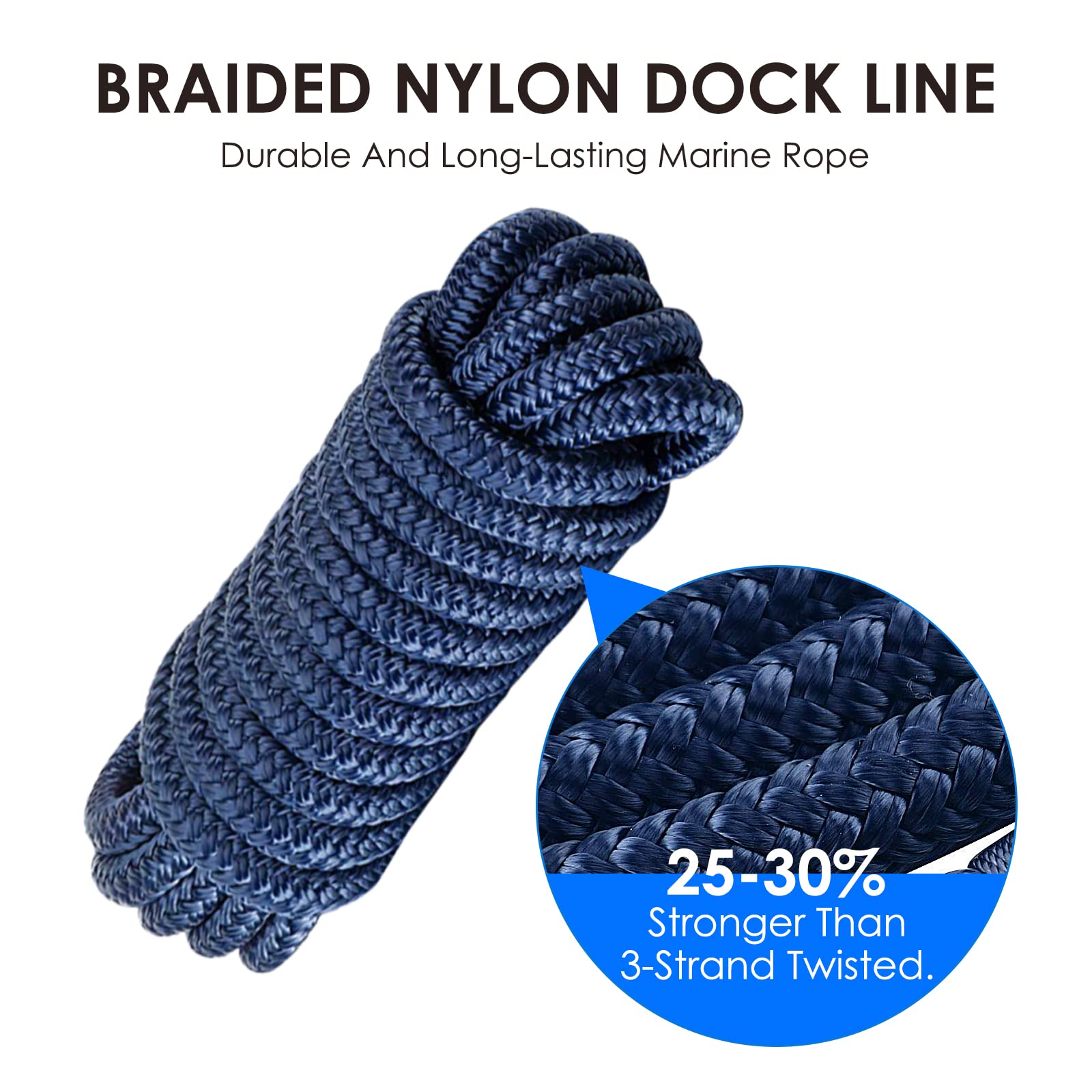Amarine Made 15ft X 1/2" Double Braided Nylon Dock Lines (4 Pack) - 4840lbs Strength, Low Stretch, For Boats Up To 35ft