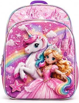 17" Unicorn Backpack for Girls, 3D Holographic Princess Backpack