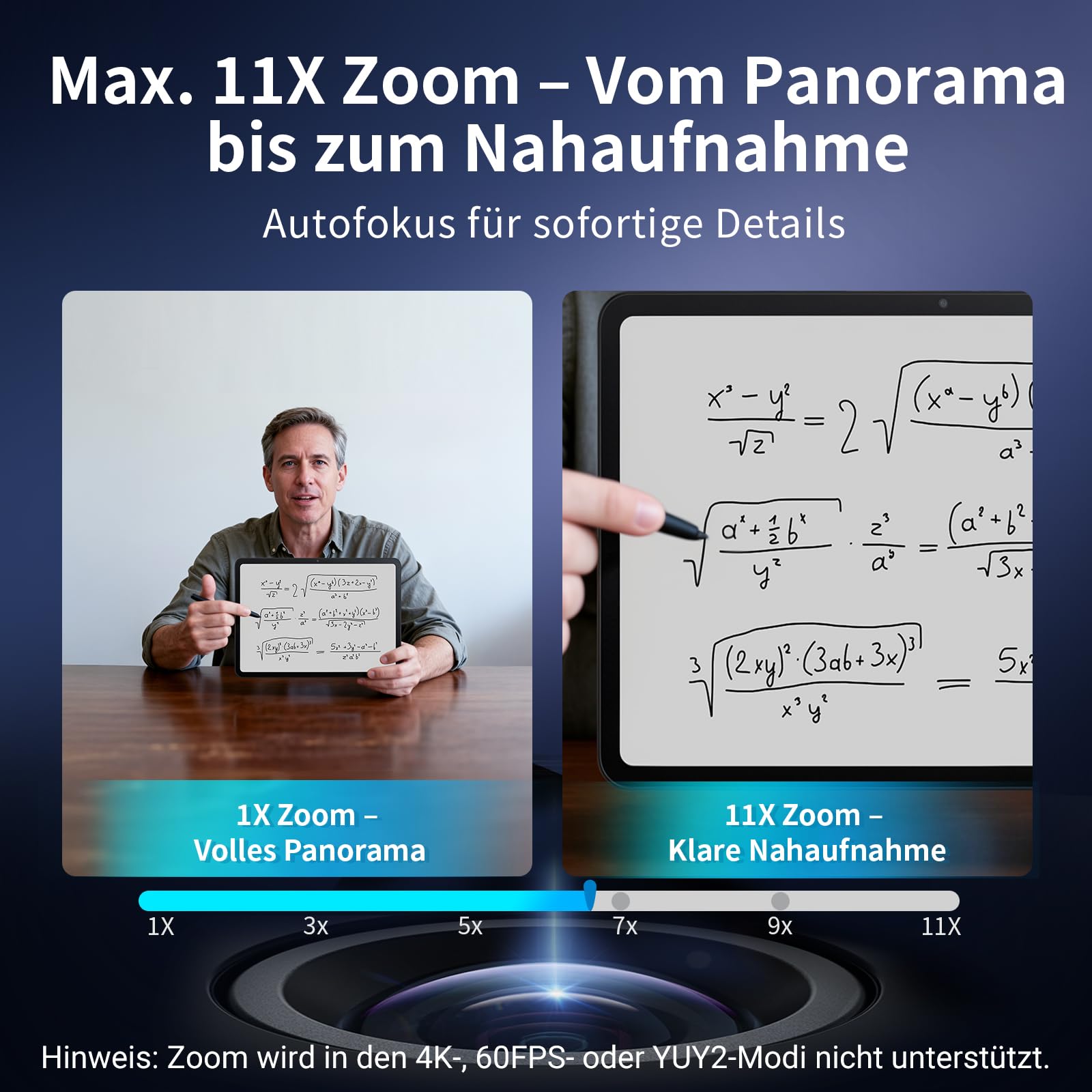 EMEET C60E Dual-Kamera-4K-Webcam für Streaming, Weitwinkel- und Teleobjektiv, bis zu 11-facher Hybrid-Zoom & PDAF-Autofokus, Fernbedienung, RGB-Beleuchtung, 2 Mikrofone, ideal für Livestreaming