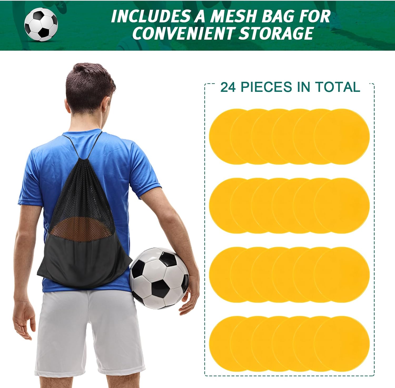 4inch & 9inch Poly Spots Spot Markers for Gym Floor, 12/24 Pcs Flat Cones Non-Slip Rubber Floor Dots Agility Markers for Soccer Basketball Sports Speed Training, Dance, Classroom Activities