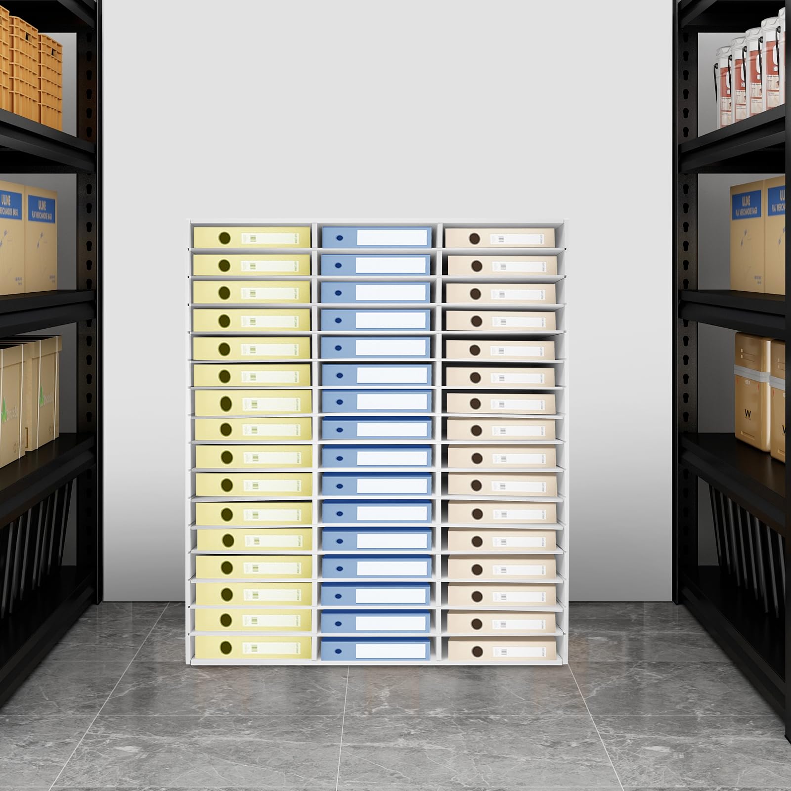 Organizador de literatura con 48 compartimentos, con 48 compartimentos, archivador abierto, bandeja de documentos de hasta 50 kg, estantes ajustables, para el hogar y la oficina