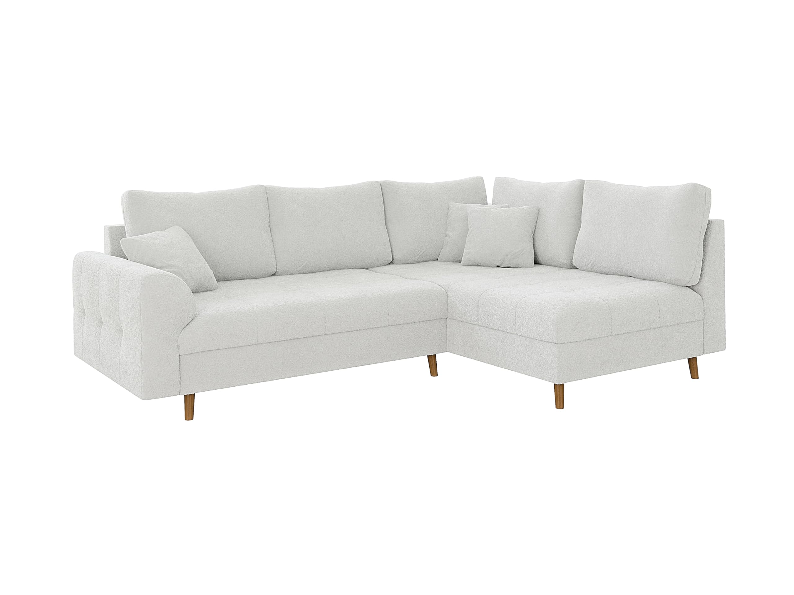 Ecksofa Eckcouch Sofa Couch 4 Sitzer Kratzfest Freistehend Rechts Massivholzfüße Braun Boucle Stoff Erik Weiß