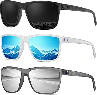 Fanshen Square Polarized Sunglasses for Men, 3 Pack Lightweight UV Protection Sun Glasses for Driving Fishing Golf