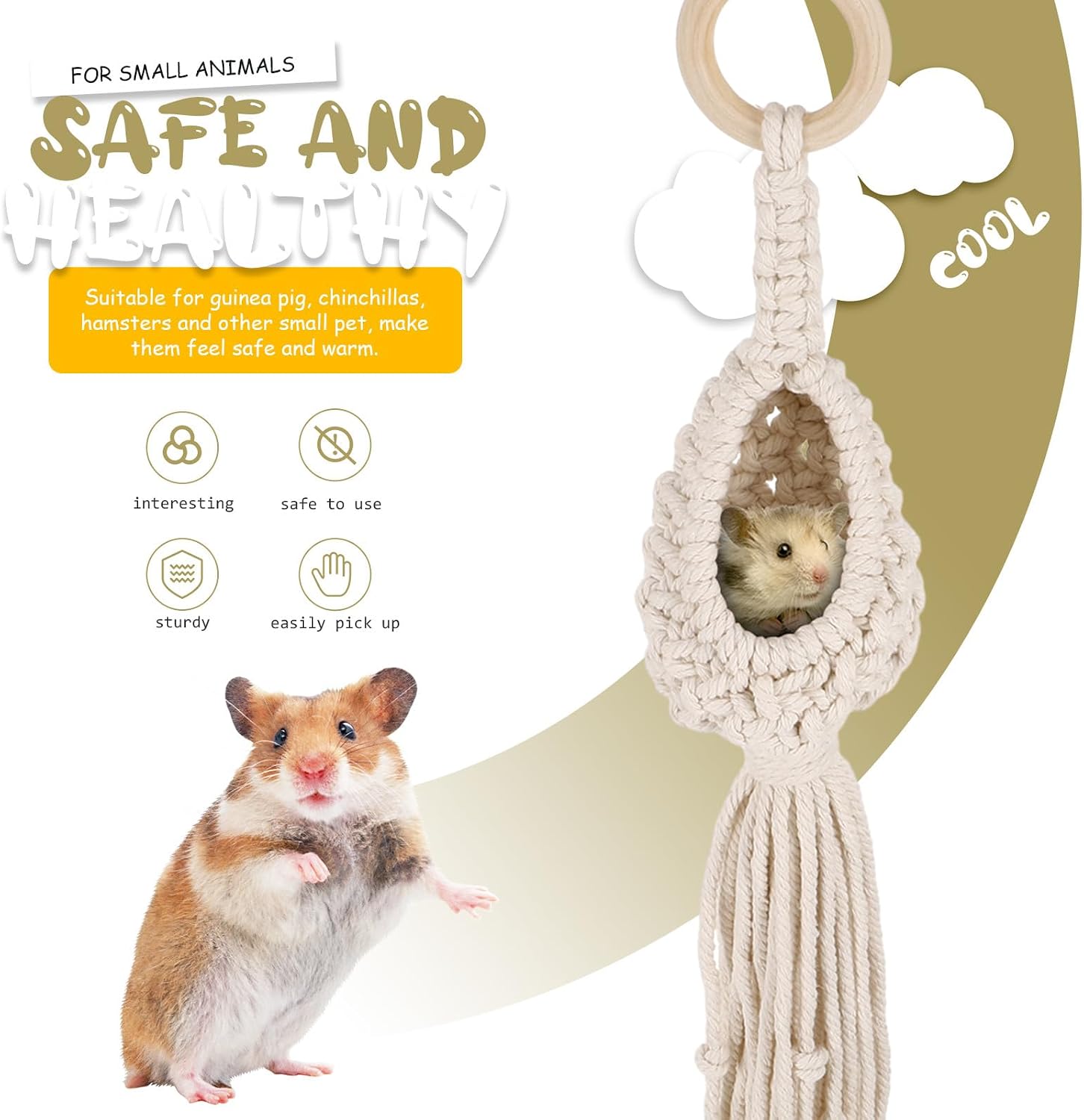 Woven Hamster Bed and Guinea Pig Hammock Hanging Cage Bed Warm Hideout for Small Animals Pet Cage Accessories