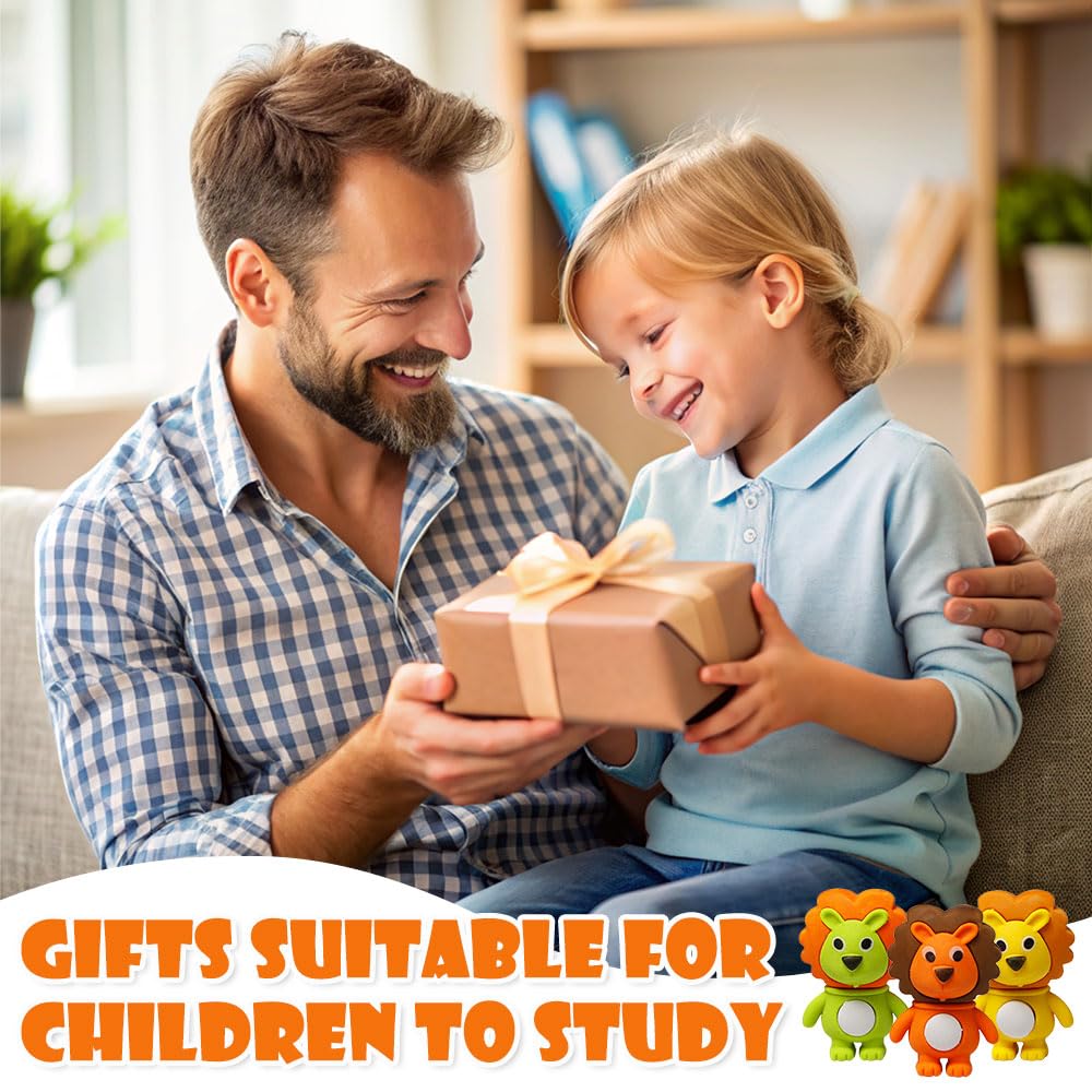 Gomme en Forme Lion Animaux 48 Pièces Amusante Détachable pour Enfants