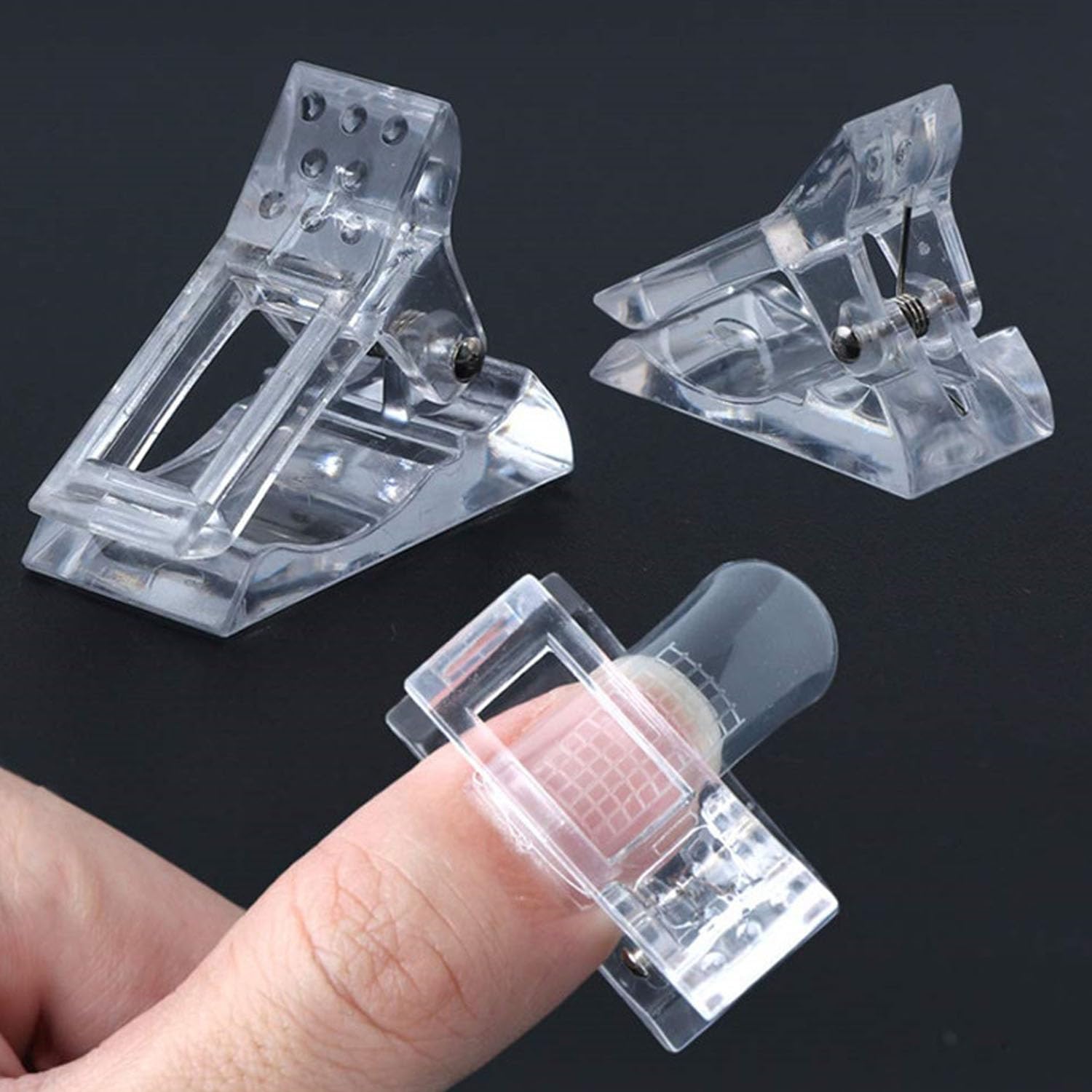 10 Pcs Pinces Ongles Transparentes, Pinces à Ongles en Gel, Clip à Ongles Cristal pour les Extensions d'Ongles et la Manucure (Blanc)