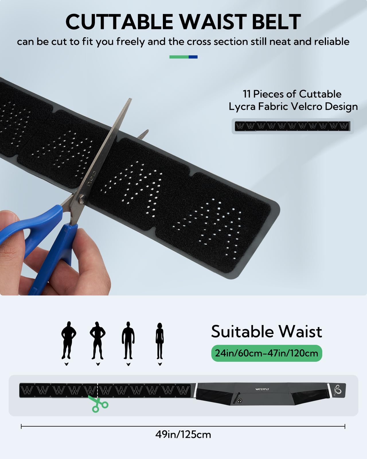 WATERFLY Marsupio da corsa: marsupio sottile per uomo e donna, supporto per telefono per allenamento, fitness, maratona, jogging, Grigio, Cintura da corsa leggera