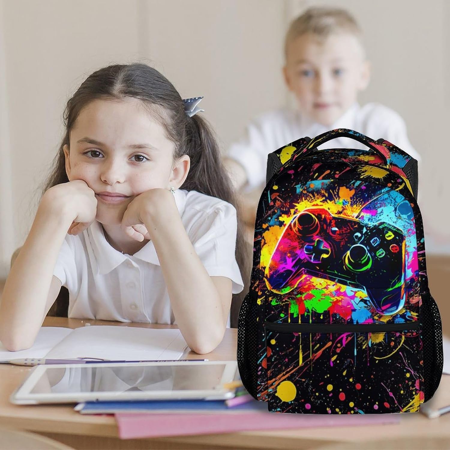 Boys Backpack, 17 Inch Gamer School Bag for Kids Teens; Large Capacity Video Game Bookbag Featuring Multiple Internal Organizer Pockets for Elementary and Middle School