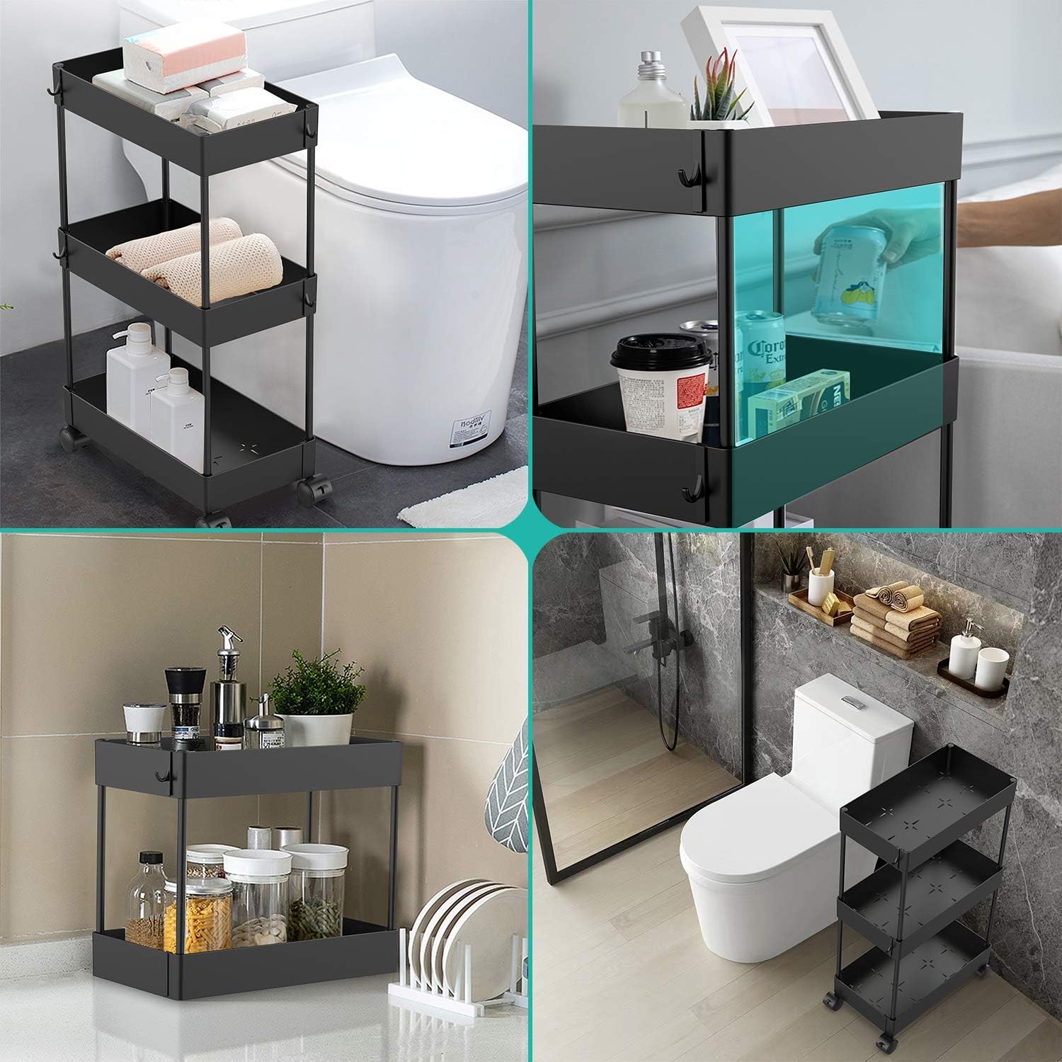 AOJIA Slim Storage Cart, 3 Tier Bathroom Cart Organizer Slide Out Storage Cart Bathroom Storage Cart Mobile Shelving Unit Organizer with Casters Wheels for Bathroom Kitchen Laundry Narrow Places : Office Products