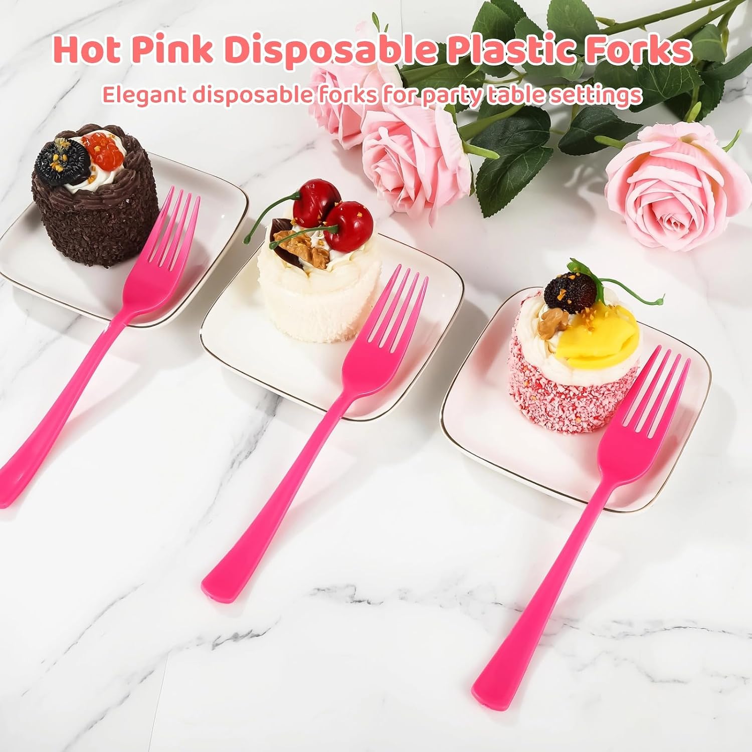 200 Pcs Hot Pink Plastic Forks Bulk, 7.5 Inch Disposable Plastic Forks for Parties, Tableware Cutlery Set for Gatherings, Weddings, Picnics, Daily Use and Events