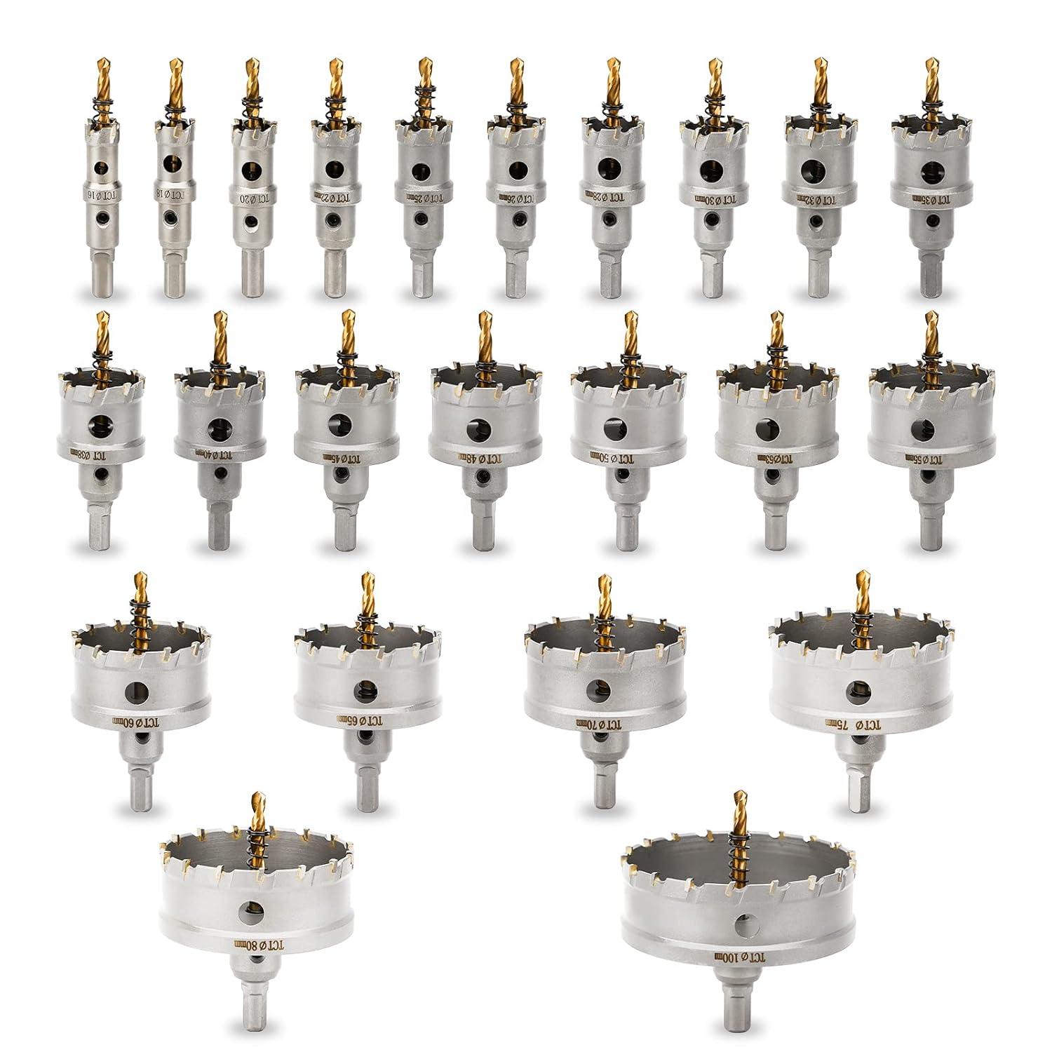20Pcs TCT Carbide Hole Saw Kit with 4 Drill Bits,Hole Saw Set for Metal,Tipped Tooth Cutting Hole Saw, Hole Cutter Heavy Duty for Stainless Steel,Iron,Aluminum,Sheet Metal (5/8''to 3-15/16'')