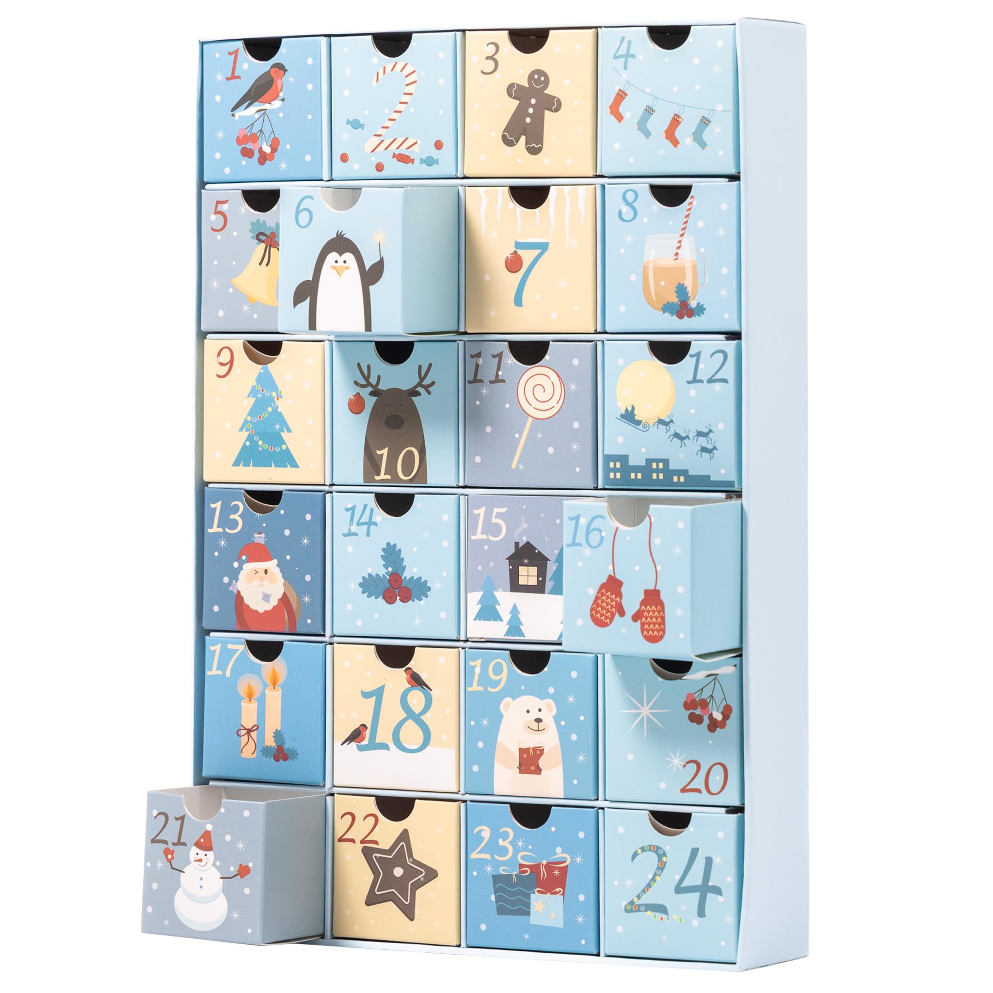 Fill Your Own Advent Calendar 24 Days Reusable 1-24 Empty Drawers for Christmas Countdown (Sky Blue) - Image 2