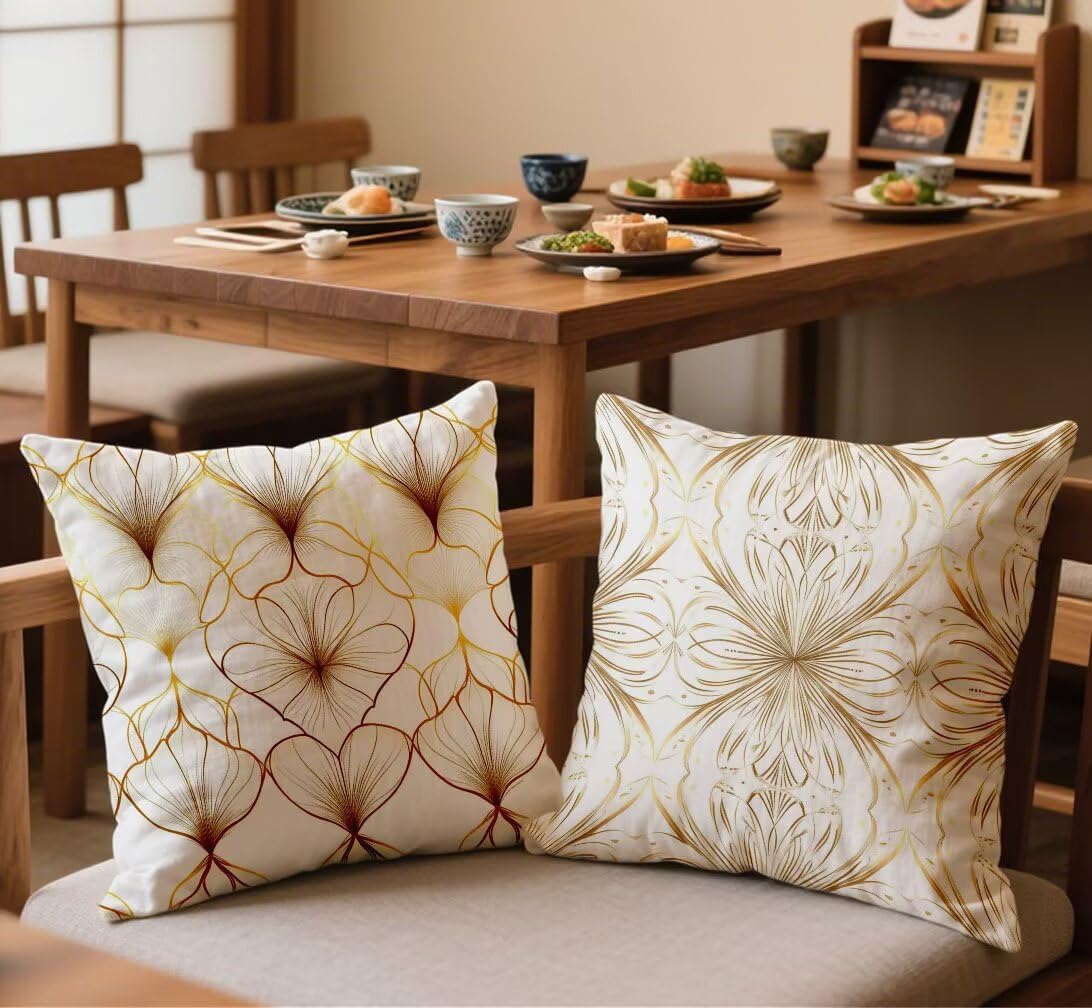 Outdoor Kissen Braun Kissenbezug 80x80cm Wasserfest Kopfkissen Leinen Sofakissen Böhmen Dekokissen Doppelseitiges Muster Kuschelkissen für Couch Garten Balkon Terrassen Herbst Deko,2 Stück lj-175