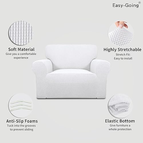 Vista 218 de Easy-Going - Funda elástica para sofá biplaza, 1 pieza, suave, con parte inferior elástica, protector para niños, tela jacquard de elastano y Gris