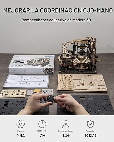 Miniatura 7 de ROKR Rompecabezas de madera 3D para adultos, kit de construcción de modelo de carrera de canicas (LGA01 Marble Night City)