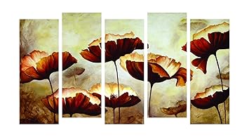 PAPER PLANE DESIGN Floral Vintage Flowers Picture Split Panels Photo Frames for Wall Decoration (Multicolor, 27 x 50 inches) - Set of 5 Pieces (Art Deco_03)