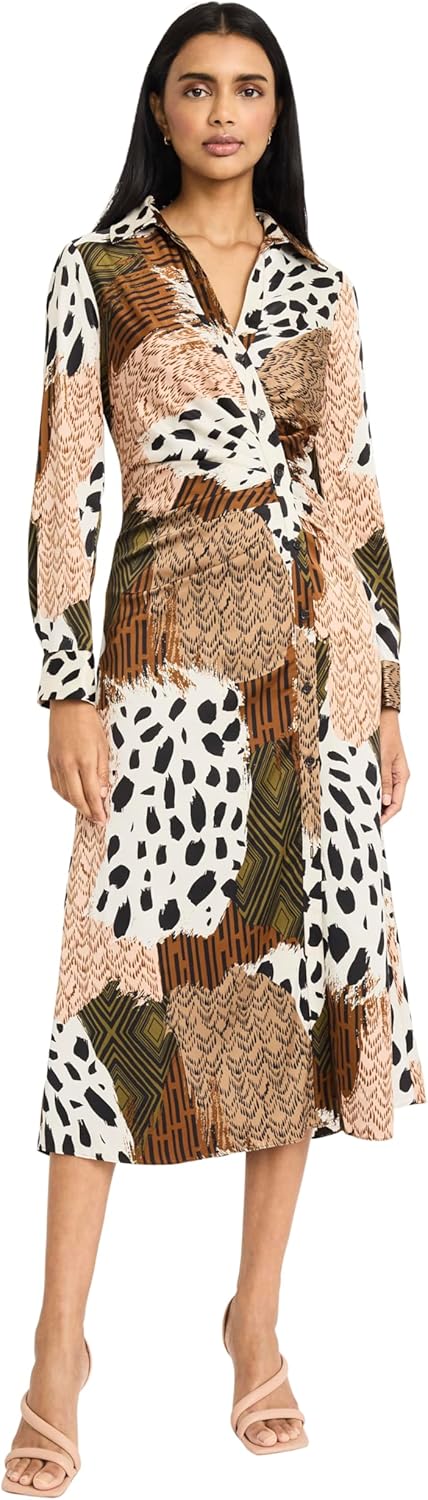Donna Morgan Womens Women's Long Sleeve V-Neck Midi Wrap Dress - Abstract Print A-line - Special Occasion Cocktail Dress