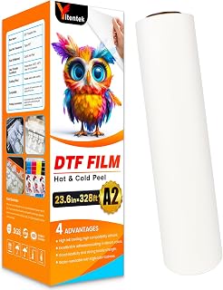 DTF Transfer Film Roll - 23.6"" x 328ft Double Sided PreTreat PET Heat Transfer Film, Cold & Hot Peel PET Heat Transfer Film for DTF Inkjet Printer, Direct Print on T-Shirts Textile, Clear