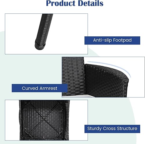 Miniatura 6 de RELAX4LIFE Juego de 2 sillas de mimbre para patio, sillas de ratán de polietileno para interiores y exteriores con respaldo de bastón, cojines de