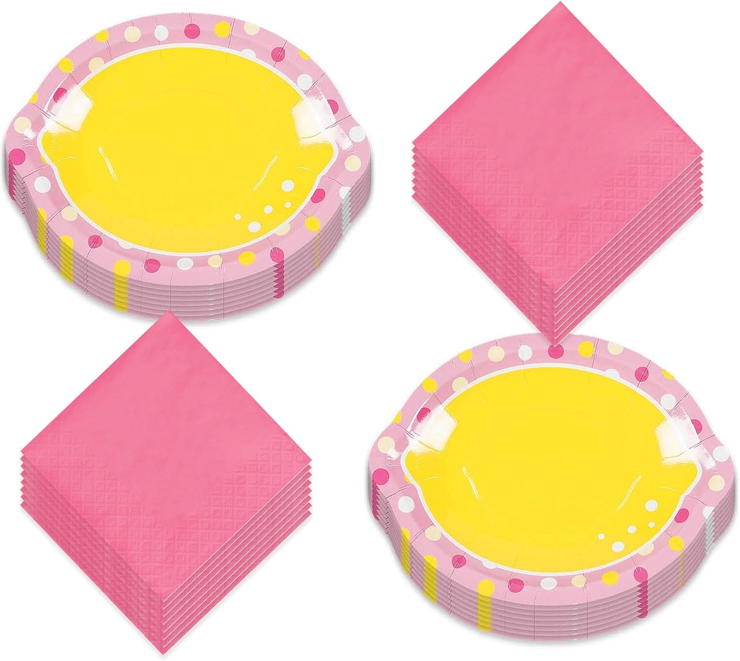 Lemon Party Supplies - Pink Lemonade Lemon Slice Paper Dinner Plates and Beverage Napkins (Serves 16)