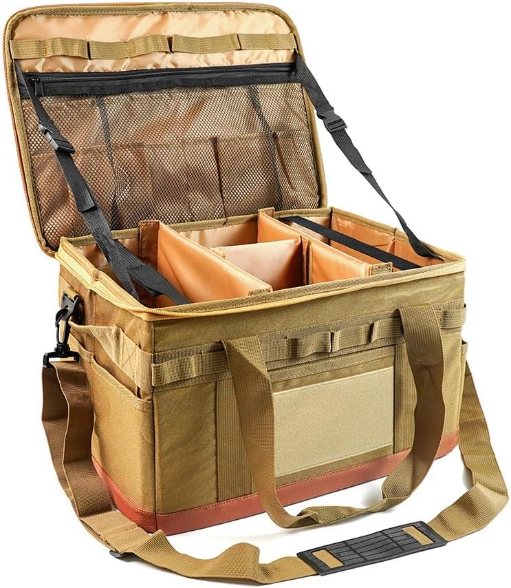 ZJchao Camping Storage Bag, Camping Cookware Bag Utensils with Cooking Travel Organizer for Outdoor Travel Picnic Garage Trunk Organize (Khaki)