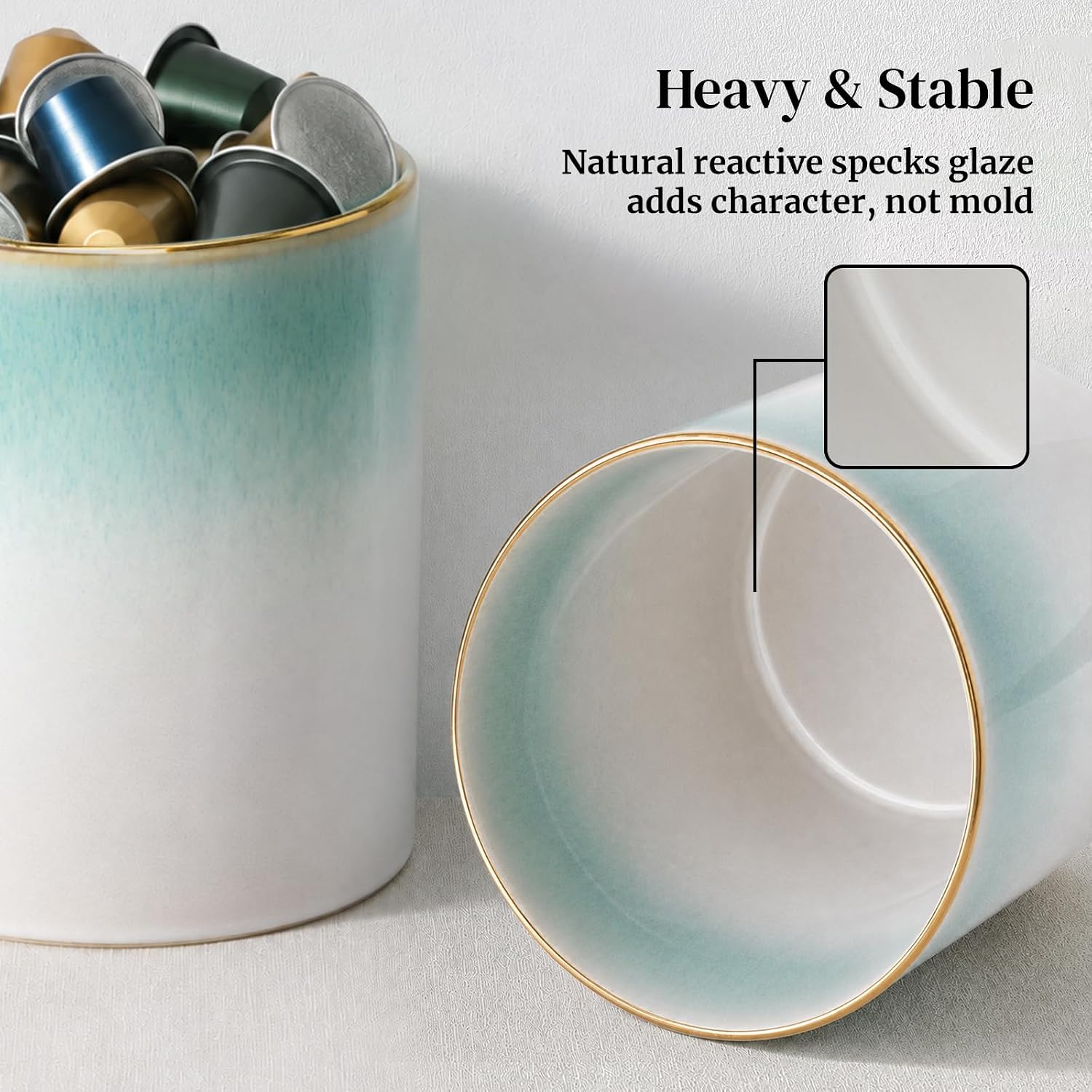 DOWAN Ceramic Utensil Holder for Kitchen Counter, 7.2" Large Utensil Crock, Green Ombre Kitchen Utensil Holder for Countertop, Dishwasher Safe Cooking Utensil Caddy for Farmhouse Modern Decor