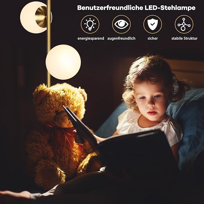 COSTWAY COSTWAY Staande lamp, 2-lichts, moderne vrijstaande lamp met praktische voetschakelaar, E27-gloeilamp en stevige metalen mast, leeslamp voor woonkamer, werkkamer en slaapkamer photo 3