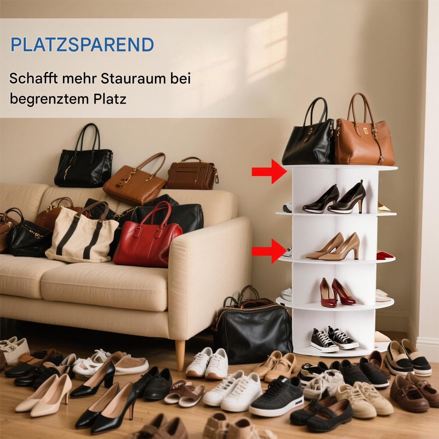Drehbarer Schuhregalturm 4 Ebenen 360 Grad Lazy Susan Schuhdisplay Schrankorganisation