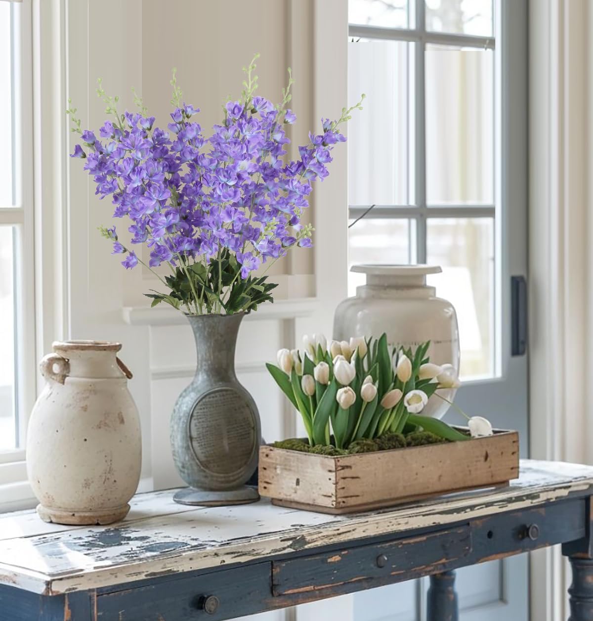 8PCS Purple Delphinium Artificial Flowers 33.5'' Faux Hyacinth Flowers Long Stem Silk Flowers for Tall Vase Home Wedding Table Decor(Light Purple) - Image 7