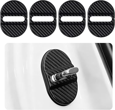 Aokdom 4PCS Carbon Fiber Car Door Lock Cover,Stylish Car Door Lock Protector Cars Decor for Cushioning Protection,Self-Adhesive Cars Doors Latch Cover Automotive Accessories Exterior