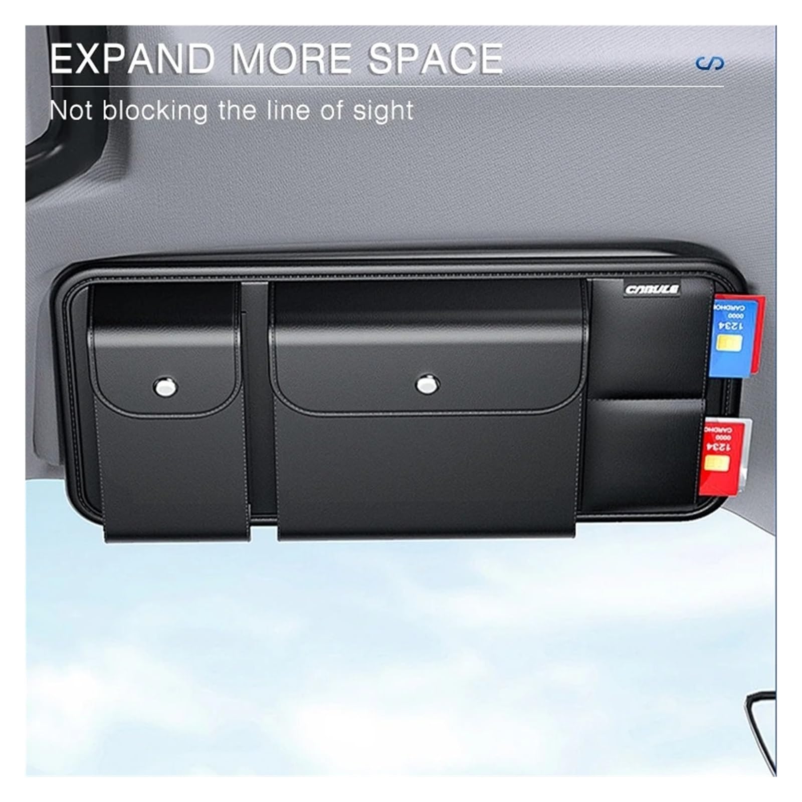 Porte‑Lunettes Intérieur Voiture Organisateur De Pare-Soleil Voiture en Cuir Multi-Poches Clip Rangement pour Lunettes Porte-Lunettes Soleil Sac Panneau Universel