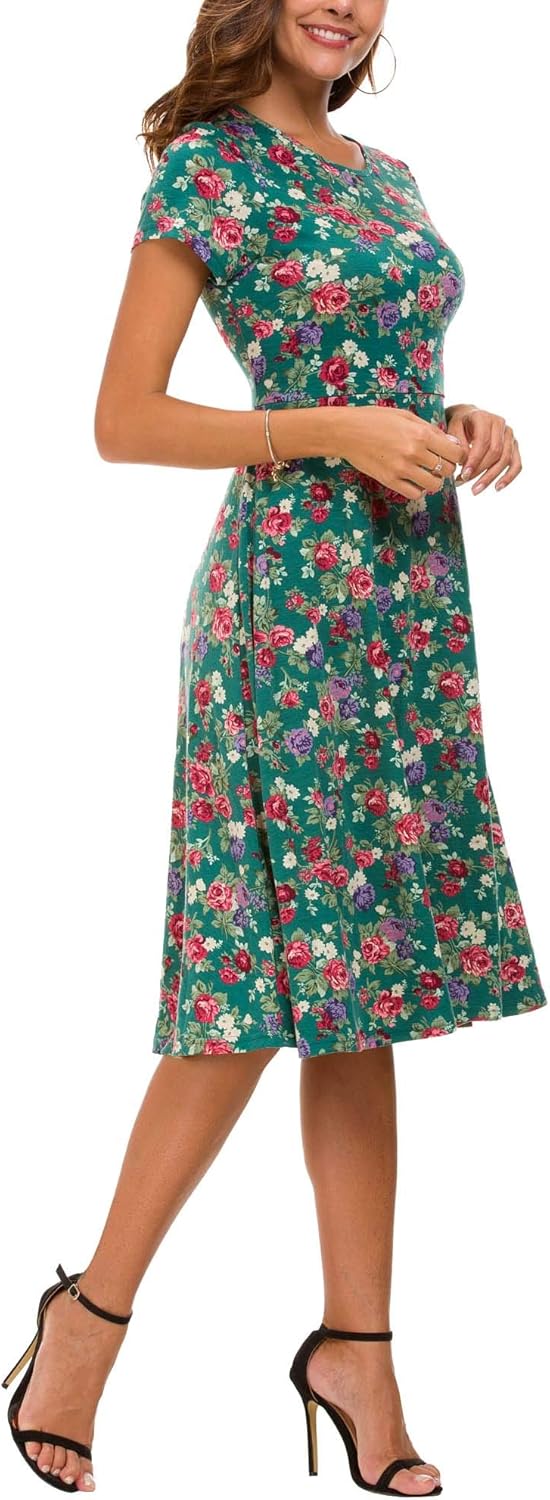Urban CoCo Women's Floral Print Short Sleeve Flared Midi Dress - Image 4