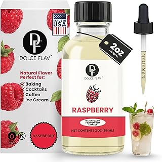 Dolce Flav Natural Raspberry Extract 2 oz – Kosher, Sugar-Free, Concentrated Tart Raspberry Flavoring for Baking, Beverages & Desserts, Includes Measured Dropper