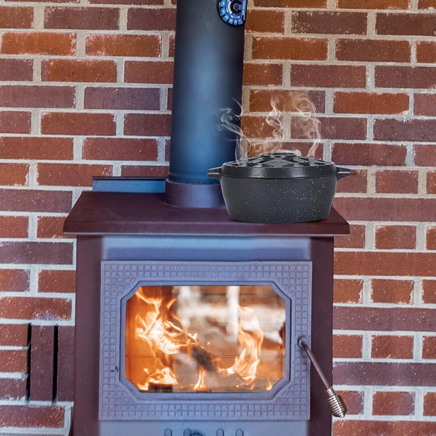 Fireplace Grate 24 "Heavy Duty with Ember Retainer, Fireplace Assectories, Wood Stove Steamer,Fireplace Humidifier,Cast Iron Humidifier for Stove, Matte Black Finish, Rust Resistant, Lattice Top