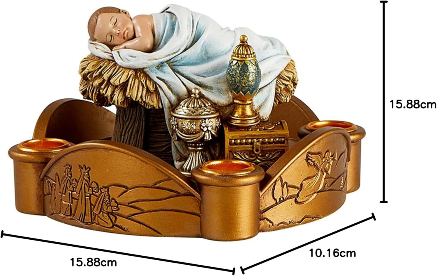 Avalon Gallery Candle Holders - Luxury Tabletop Christmas Centerpiece Advent Wreath Candle Holder Figurine, 7.5 x 7-Inch, Light of The World