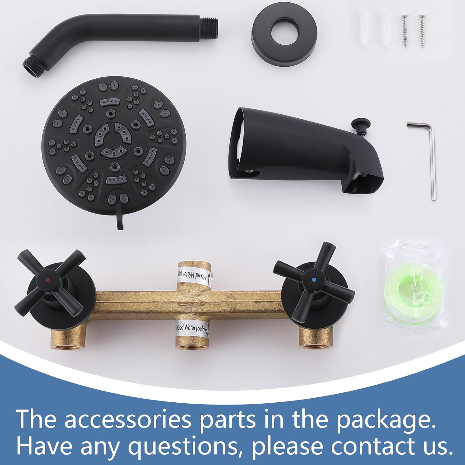 2 Handles Shower Faucet Set with Tub Spout Bathtub Shower Faucet Combo Set Shower System Complete Tub and Shower Trim Kit Wall Mounted Shower Fixtures Matte Black - Image 7