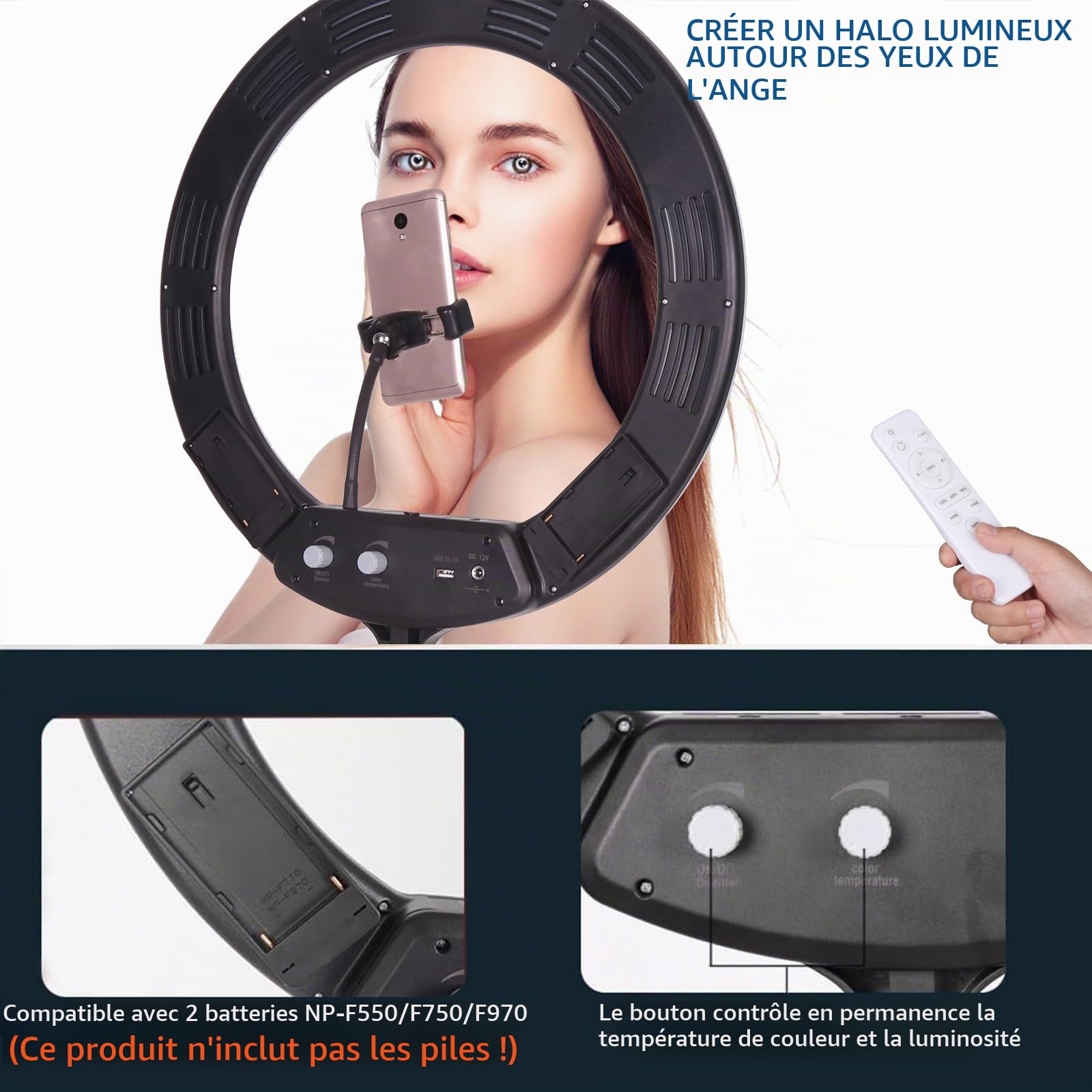 Anneau Lumineux -18’’ 38 W Lumière Annulaire LED Kit d'Eclairage