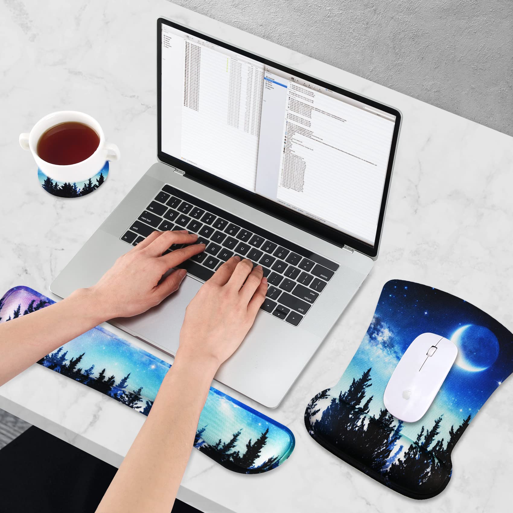 AIMSA Reposamuñecas ergonómico para teclado y alfombrilla para mouse con soporte de muñeca, base de goma antideslizante de espuma viscoelástica, para juegos, trabajo, hogar, oficina, fácil escritura
