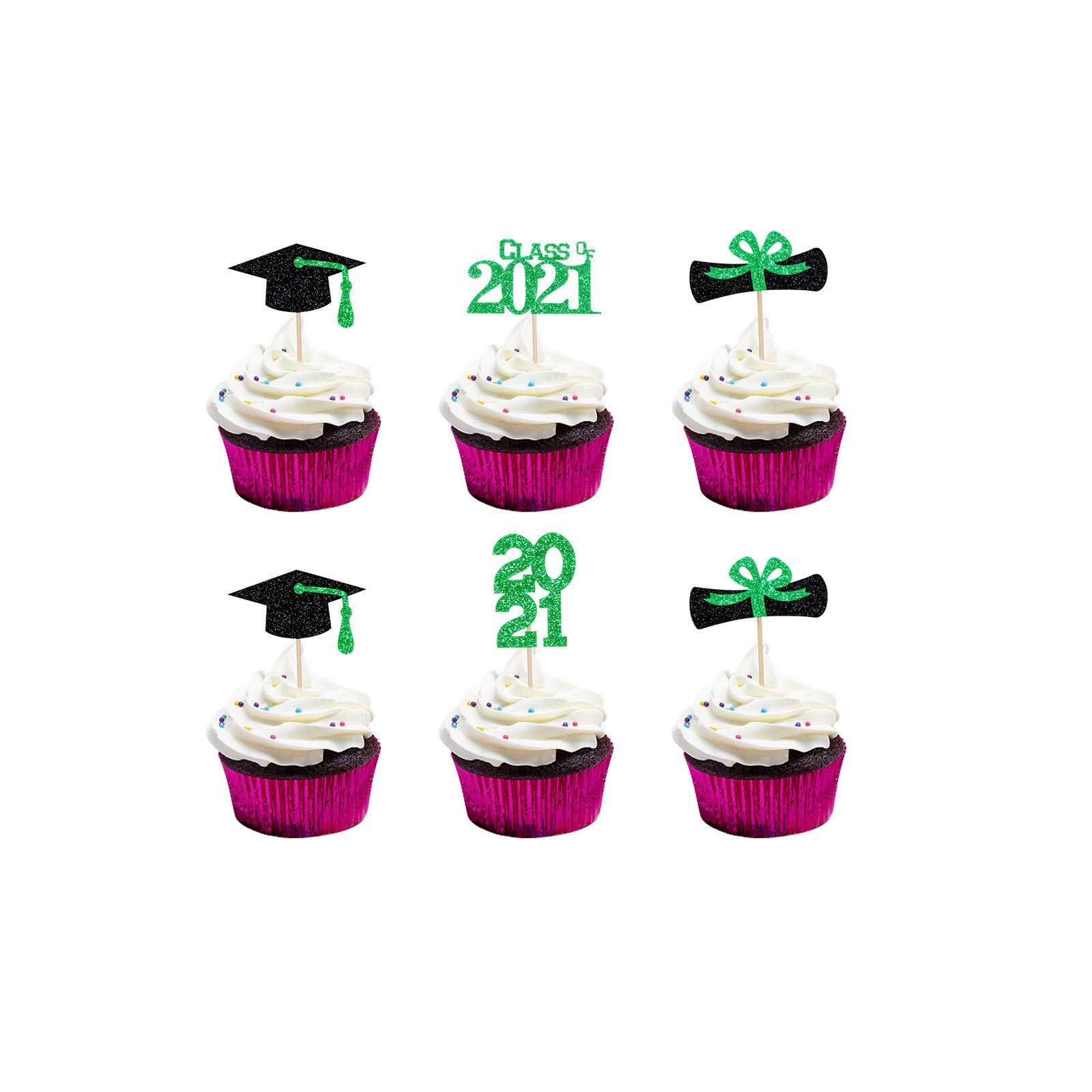Graduation Cupcake Toppers 2023 Green Glitter Class Of 2023 Graduation Cupcake Toppers, 2023 Graduation Cupcake Food Picks for Graduation Decorations Party Cake Picks - 32 Pcs