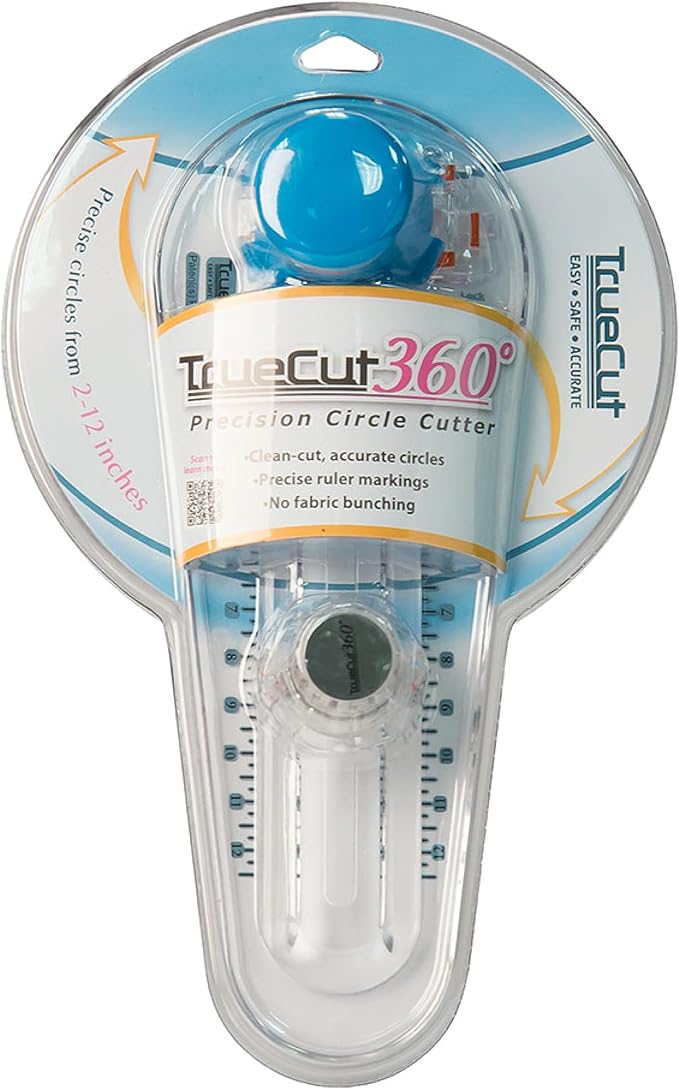 TrueCut 360° Fabric Circle Cutter – Rotary Cutting Tool for Quilting, Sewing, Crafting – Cuts Perfect 1-12" Circles in Fabric, Felt, Vinyl, Paper – Easy-to-Use Precision Blade