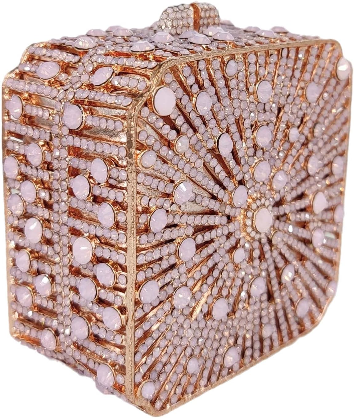Boutique De FGG Women Metal Box Crystal Clutch Purse Evening Bag Wedding Bridal Rhinestone Handbags Party Clutch Bag,Mini