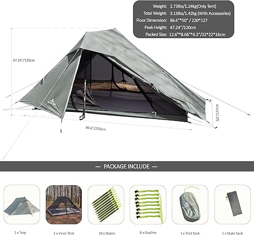 Miniatura 2 de Altair - Tienda de campaña ultraligera para 2 personas, impermeable, compacta, 3 estaciones, refugio de doble pared para mochileros, camping,