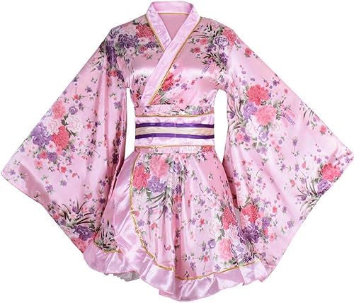 Disfraz de kimono para mujer, para adultos, de geisha japonesa, Yukata, vestido de patrón floral, bata de baño con cinturón Obi